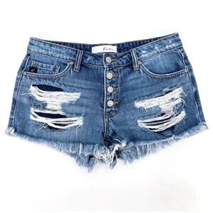 Kancan Button Fly Distressed blue jean denim shorts size small medium wash